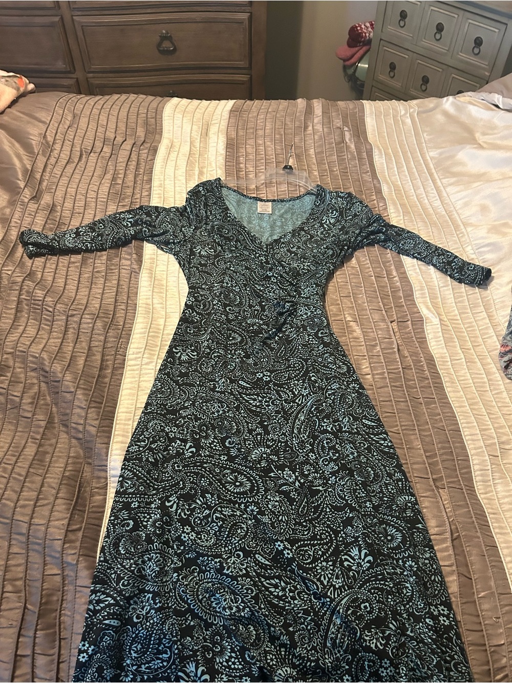 Blue Paisley Wrap Midi Dress - Women's
